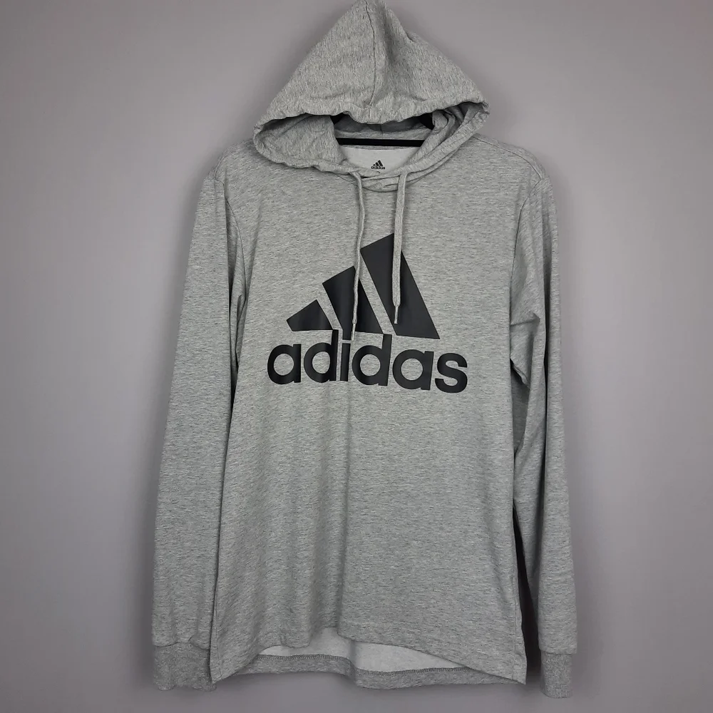 Adidas Men's Gray Logo Spellout Lightweight Hoodie size Small